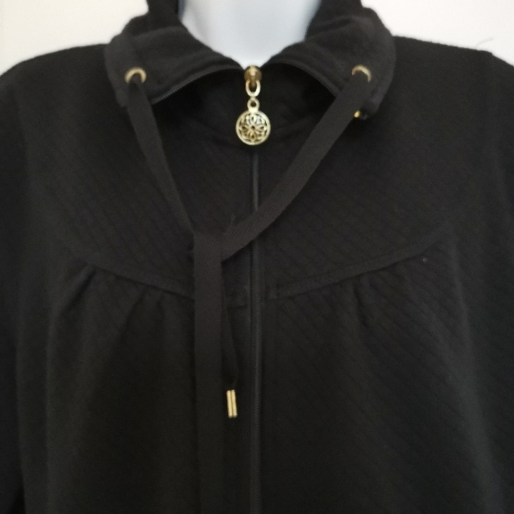 Black zip up sweater jacket oversized By Vintage Cotton - Picture 3 of 6